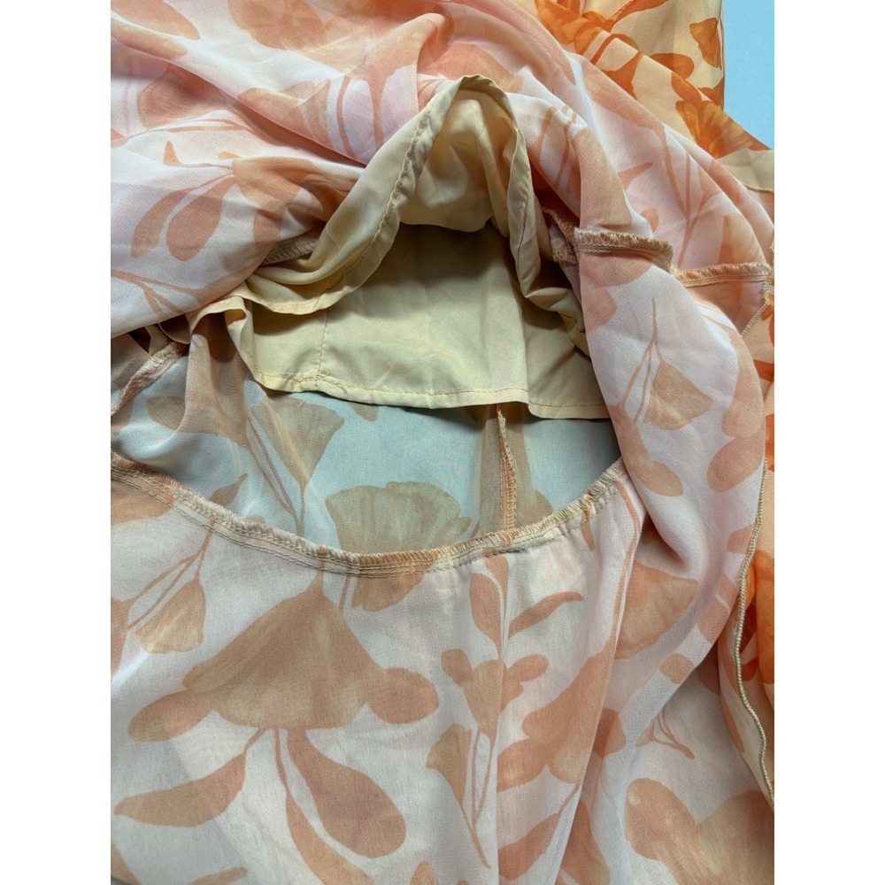 Finesse Floral Maxi Dress Orange Peach Ruffle Tiered Sheer Wedding Guest XS - Picture 8 of 12
